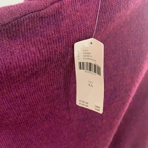 By Anthropologie 100% Merino Wool Asymmetrical Plum Sweater - Picture 6 of 8